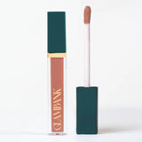 Lip gloss with applicator and teal case on a white background