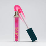 Pink lip gloss with a visible brand name on a white background