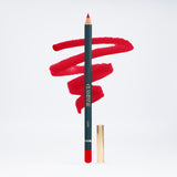 a lip pencil in hot red shade, with a matte finish.